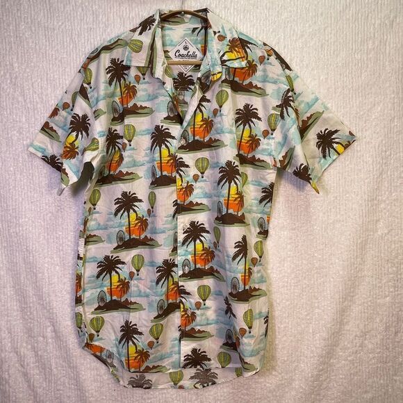 Coachella Music Festival Multicolor Hot Air Balloon Cotton Button Up Shirt Large - Picture 1 of 8